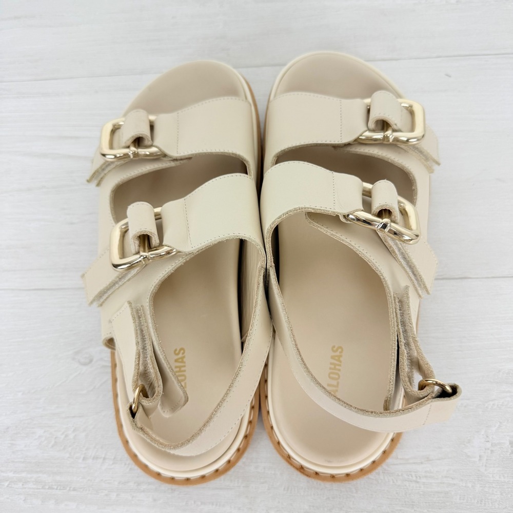 Alohas Harper Leather Sandals Womens 40 US 9 Cream Buckle Slingback Chunky - Picture 8 of 15